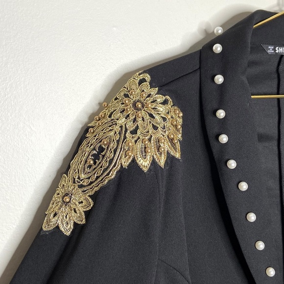 Shein Black Faux Pearl Embellished Gold Embroidered Jacket Size 4XL - Picture 7 of 13